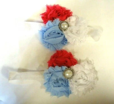 Girl's Headband With Matching 18" Doll Headband White Blue Pink Vintage Feel - Image 1 of 3