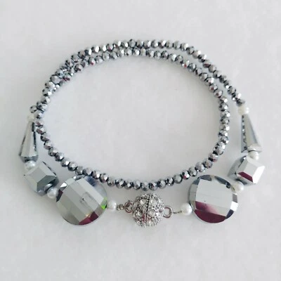 Gargantilla/pulsera convertible metálica plateada cristal cierre magnético 18" Foto 1 de 4