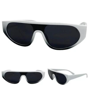 Contemporary Modern Futuristic Shield Club Rave SUNGLASSES White Frame Dark Lens - Picture 1 of 6