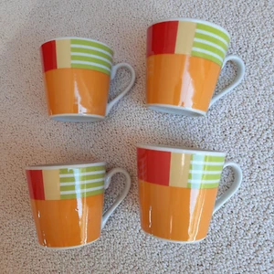 4 Kaffeetassen Van Well Wellco Design orange rot grün - Bild 1 von 10