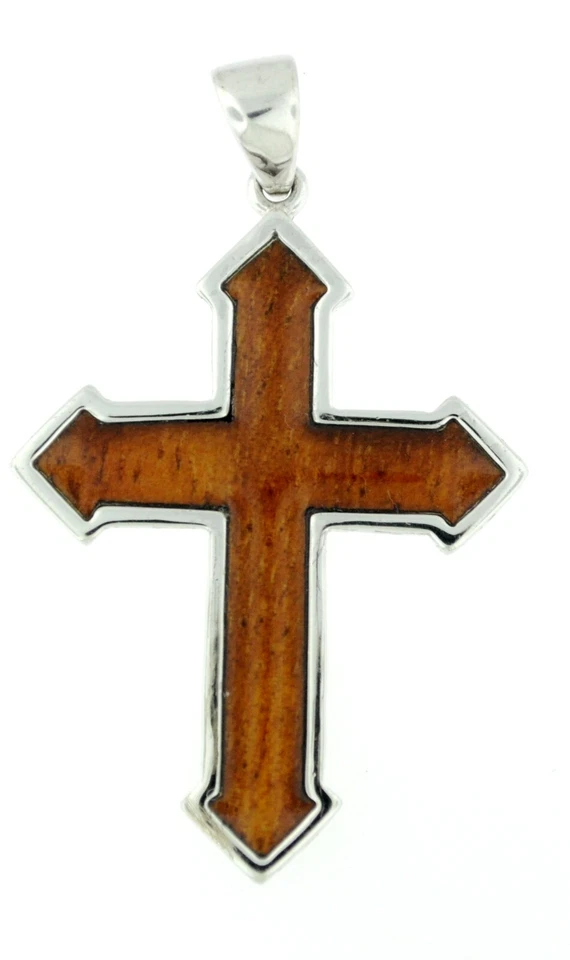 925纯银天然夏威夷可木吊坠-尖头耶稣十字架 — 第 1/1 张图片