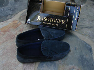 New Mens Isotoner Microsuede Moccasin Slippers Size XL 11-12 Navy Blue