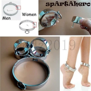 3pcs Metal Stainless Steel Neck Collar Hand Ankle Cuffs Handcuffs Kit - Picture 1 of 24