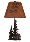 Burnt Sienna Iron Tree Cabin Country Cabin Lamp & Night Light W/Pine Cone Shade