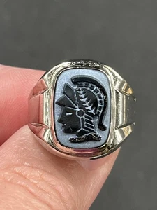 Vtg Sterling Hematite Roman Soldier Men’s Ring 6.6 Grams Size 10.75 - Magnetic - Picture 1 of 7