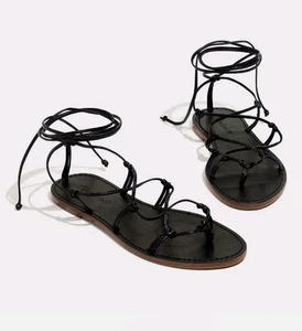 NEW! Madewell Black Leather Boardwalk Lace-Up Sandals! Size 8M - Picture 1 of 4