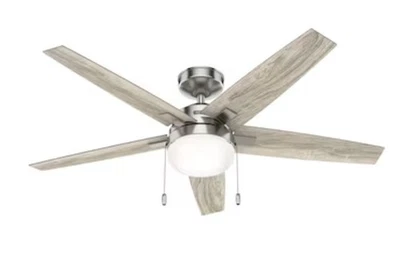 Hunter Khamsin 52-in Brushed Nickel with Light Grey Oak Blades Ceiling Fan With - Image 1 of 4