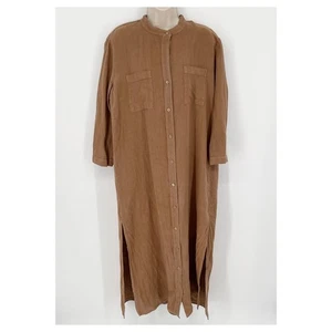 Enza Costa X Revolve Women's Linen Maxi Shirt Dress w/ Pockets NEW Sz 1/S Brown - Picture 1 of 12