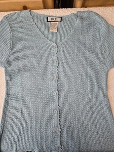 Cable Knit Womens Sweater Silk And Rayon Baby Blue Button Up Sz S Career Busines - Picture 1 of 6