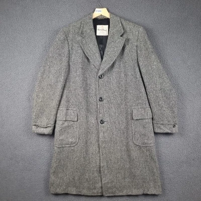 HARRIS TWEED Coat Mens L Large Grey Long Overcoat Wool Herringbone JOS A BANK - Image 1 of 4