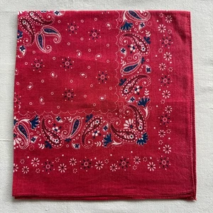 Mens Handkerchief Vintage Red Cotton Blue Paisley Floral Art Pattern Bandana 19" - Picture 1 of 3