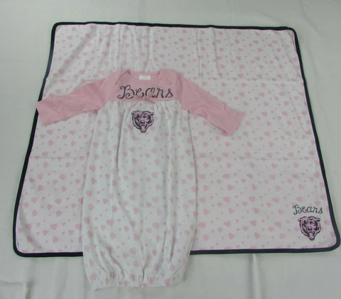 Chicago Bears NFL Team Apparel Infant Pink Body Suit and Blanket 2 Piece Set Cover