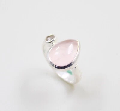 Anello in argento massiccio 925 sterling gioielli quarzo rosa aperto frontale... - Immagine 1 di 4
