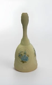 Fenton Signature Series Blue Custard Art Glass Bell Painted Roses Signed Kay C - Picture 1 of 9