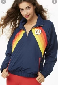 Wilson x Forever 21 windbreaker Jacket Pullover 1/4 zip athletic Blue Sz Small - Picture 1 of 12