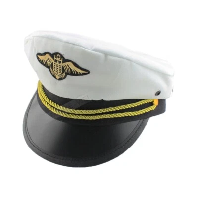 Blanco Yate Capitán Patrón Azul Marino Marinero Barco Gorra Sombrero Disfraz Nuevo Foto 1 de 4