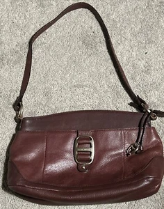 Etienne Aigner Oxblood Red Buckle Front Pebbled Leather Handbag Shoulder Purse. - Picture 1 of 22