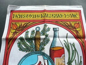 1 torchon ancien vintage à décors de recette entrecôtes marchand de vin - Imagen 1 de 3