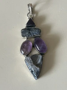 vintage purple amethyst  Gemstones pendant  Silver Tone 2.5” - Picture 1 of 5