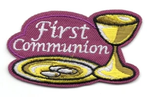 FIRST COMMUNION Iron On Patch Religious Christian - Picture 1 of 1
