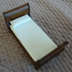 Miniature Dollhouse Accessories Timber bed with Mattress & Pillow 1/12th scale - Picture 1 of 3