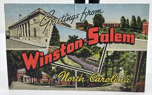 Greetings from Winston Salem North Carolina Linen Postcard Sep 2 1953 Postmark - Picture 1 of 6