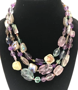 BEAUTIFUL PURPLE/AQUA SEMI-PRECIOUS STONE CHOKER NECKLACE !!! - Picture 1 of 7