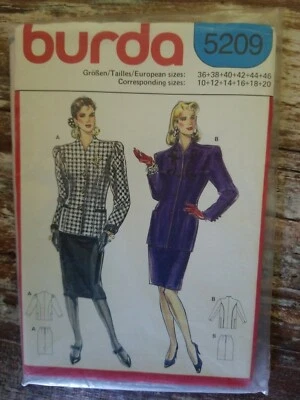 Burda Pattern 5209 Size 10,12,14,16, 18, 20 Womens Jacket Skirt New Uncut - Image 1 of 2