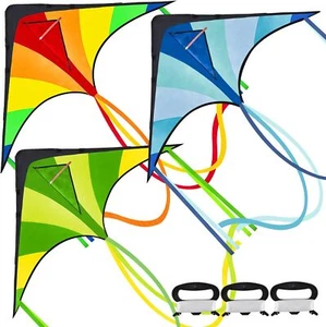 3 Packs Large Delta Kite Green, Blue and Rainbow, Easy to Fly Huge Kites for Kid - Picture 1 of 7