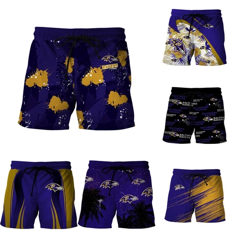 Baltimore Ravens Men’s Drawstring Beach Shorts Quick Dry Lightweight Swim Trunks Cover