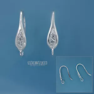 Pendientes de gancho de alambre de pera de circonio cúbico de plata esterlina con bucle abierto #33549 - Imagen 1 de 2