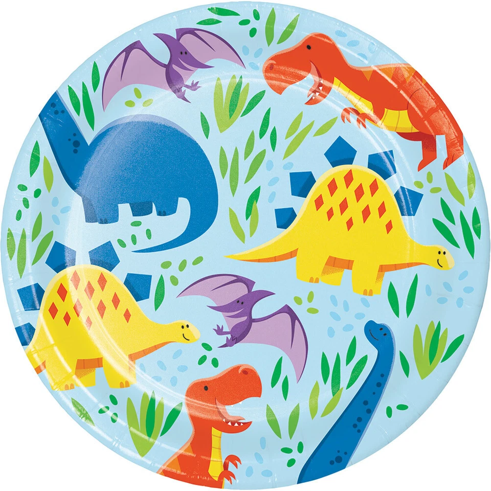 Dinosaur Friends Dessert Plates (8) - Dino Birthday Party Supplies - Image 1 of 1
