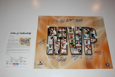 MLB MVP SIGNED 16X20 PHOTO PETE ROSE RYNE SANDBERG JIM RICE 12 AUTOS PSA/DNA LOA - Image 1 of 4