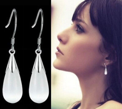 18K White Gold GF Opal Moonstone Water Drop Teardrop Dangle Pierced Earrings • 4.51€