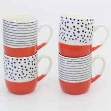 Set of 4 Porcelain 400ml Orange Coffee Mugs Tea Cups Tangerine Speckled Stripes