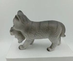 Vtg Porcelain Gray  Mom & Baby Kitty Cat Figurine  Kitten. Cat Lover 6"× 3.75" - Picture 1 of 12