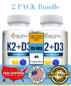 K2 (MK7)+D3 125MCG | Bone, Heart Health, Blood, Mood & Immune Support 2 PK - Picture 1 of 9