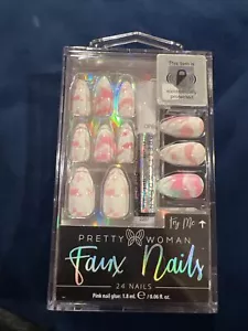 Pretty Woman Faux Nails 24 Set With Glue In Shade Of Pink Marbles - Picture 1 of 2