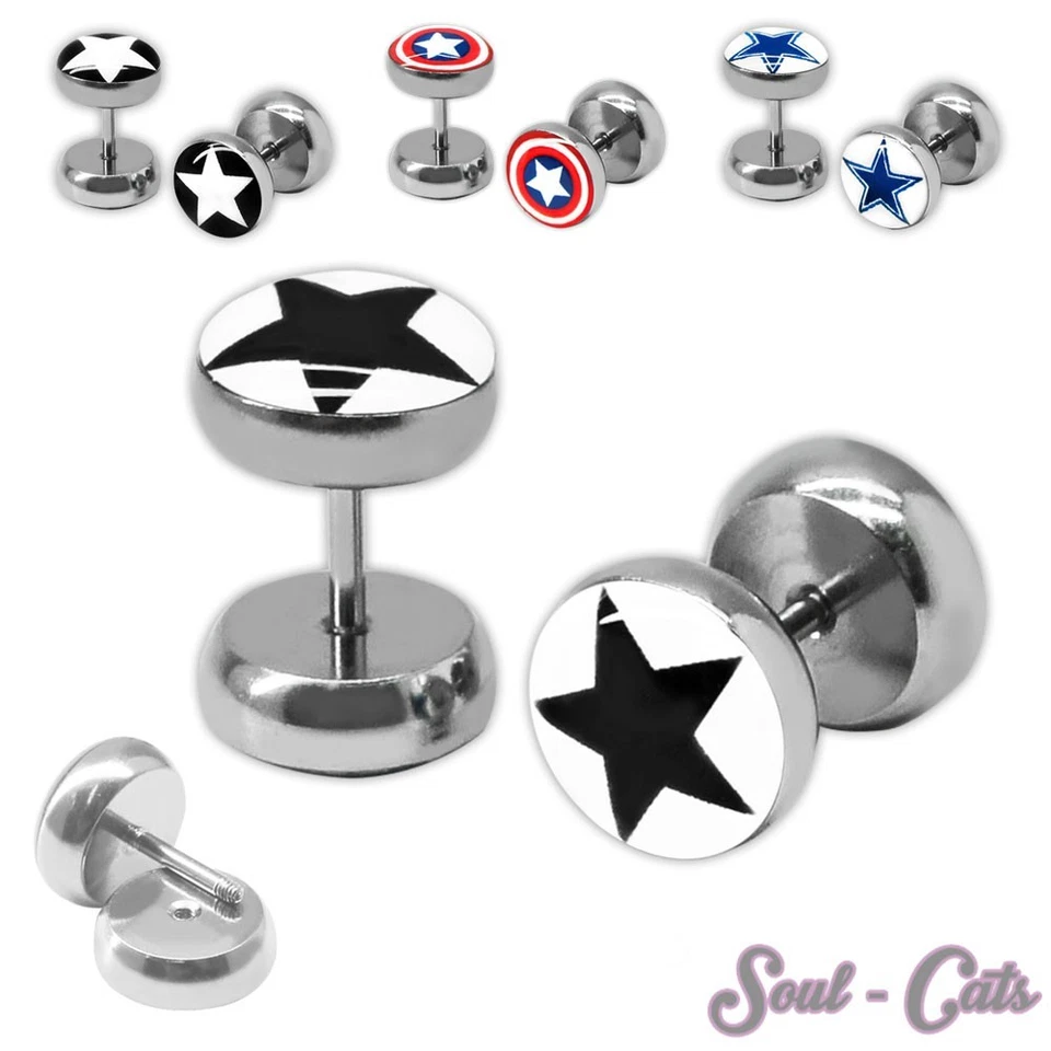 2 St. Fakeplugs mit Stern Fakes Plugs Ohrstecker Ohrringe Fakepiercing print - Bild 1 von 1