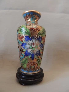 Chinese Cloisonne miniature Vase on a Wood Stand - Picture 1 of 9