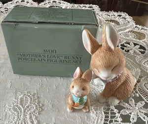 Avon Mother's Love Rabbit & Baby Bunny Porcelain 2 pc Figurine Set 1990 Easter - Picture 1 of 5