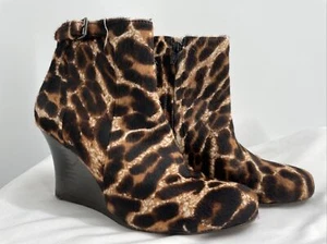 Lanvin Genuine Calf Hair Side Zip Leopard Print Wedge Booties (36 EU / 6 US) - Picture 1 of 14