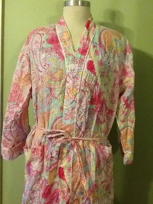 Vintage 2 Piece Ralph Lauren Robe&Spaghetti Night Gown Paisley Soft 100% Cotton - Image 1 of 4