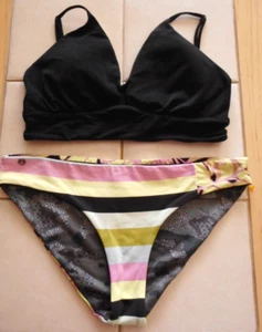 Maaji XL/L Textured Black Bikini Top & Stripe Bikini Bottoms 2pc. - Picture 1 of 10