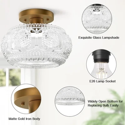 Lámpara de techo de montaje semi empotrado, lámpara de techo de vidrio dorado más grande mejorada Foto 1 de 4