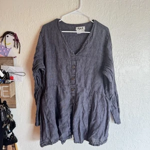 Flax Womens Grey 100% Linen Button Down Blouse Top Size Large - Picture 1 of 3