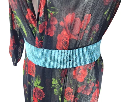 Cinturón Cintura Con Cuentas Azul Ancho Elástico Banda Azteca Nativo Americano Foto 1 de 4