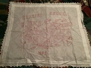 Copricuscino in lino MOTTO da lavoro vittoriano ROSSO Turchia 1897 - Foto 1 di 6
