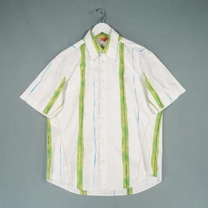 Boss Hugo Boss Shirt Mens Medium White Green Stripe Button Up Short Sleeve Top - Picture 1 of 18