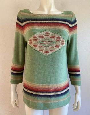 LAUREN RALPH LAUREN Suéter Sudoeste Algodão Ocidental Linho Verde Vintage MED - Imagem 1 de 4